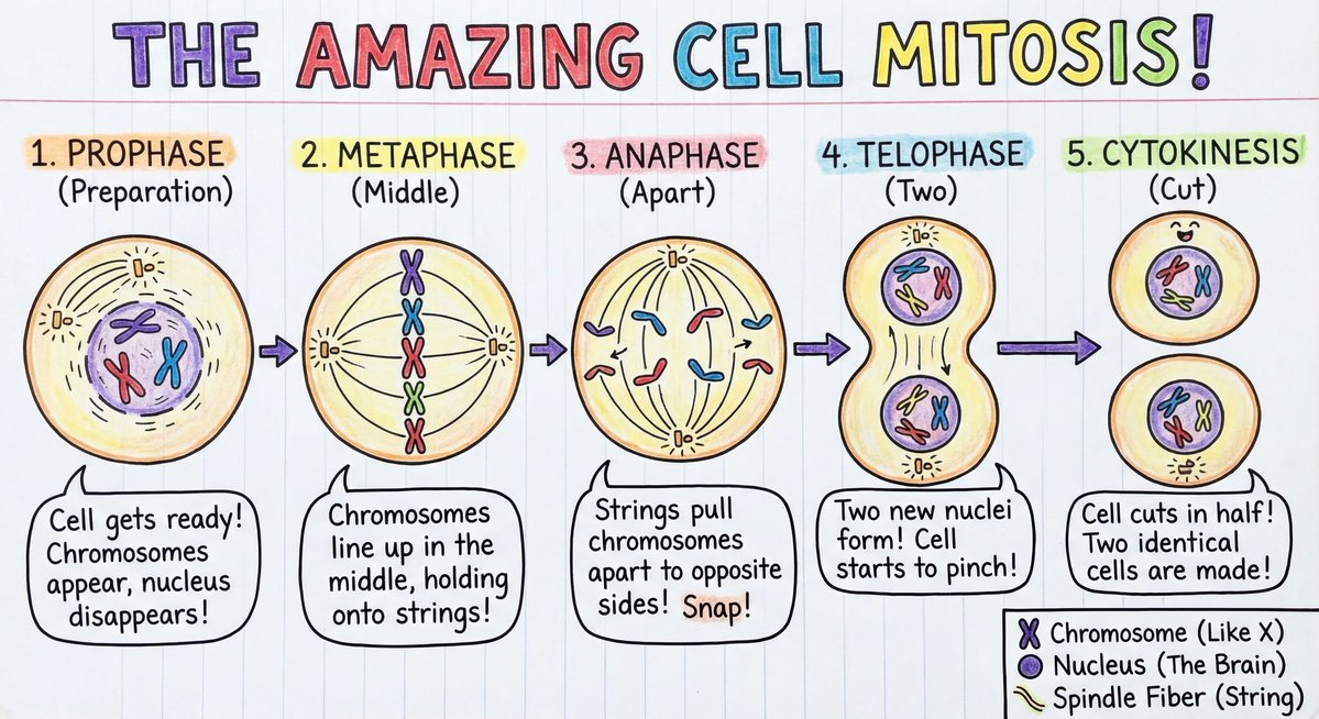 Educational Diagram — Simple Mitosis for Students