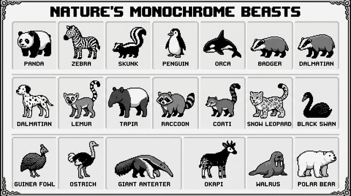Retro 16-Bit Pixel Art Animal Encyclopedia