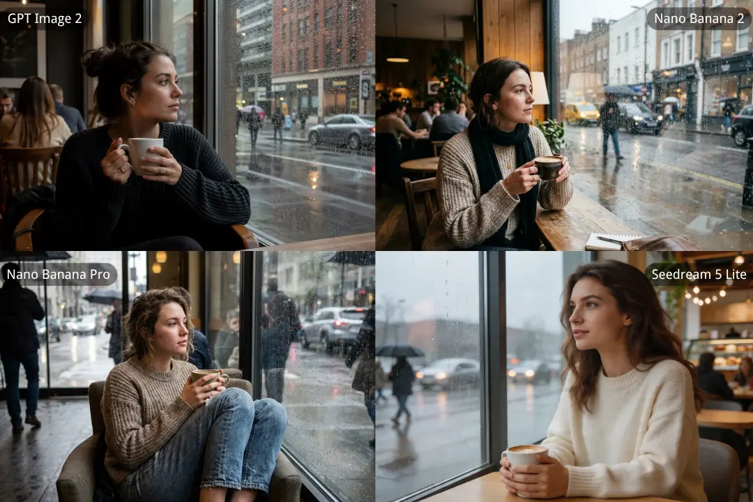 A Rainy Café Scene with More Natural Mood, Realism, and Visual Balance